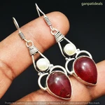 Garnet Gemstone Ethnic Handmade Drop Dangle Earrings Jewelry 8 Gm GE-6194. Fixed Price $8.54.